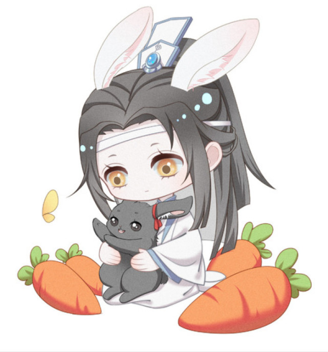 一组《魔道祖师》头像:蓝忘机抱着黑兔子,他身旁的胡