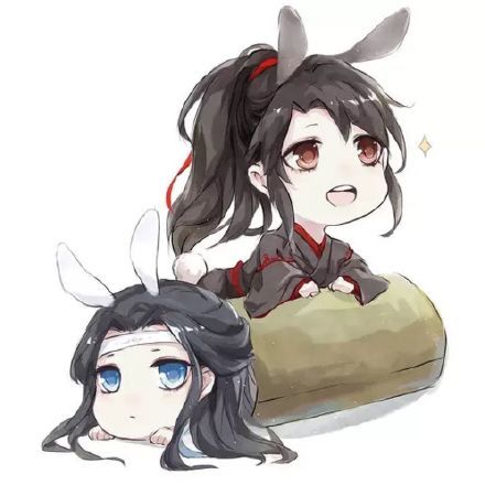 魔道祖师高清壁纸:q版的蓝忘机和魏婴都有一双兔耳朵