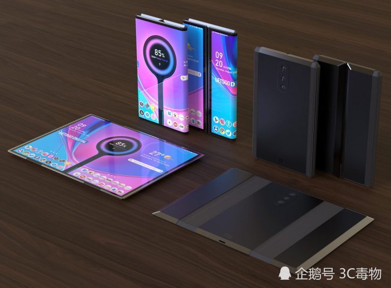 小米折叠机概念图:屏幕正反双边折叠 后置三颗摄像头