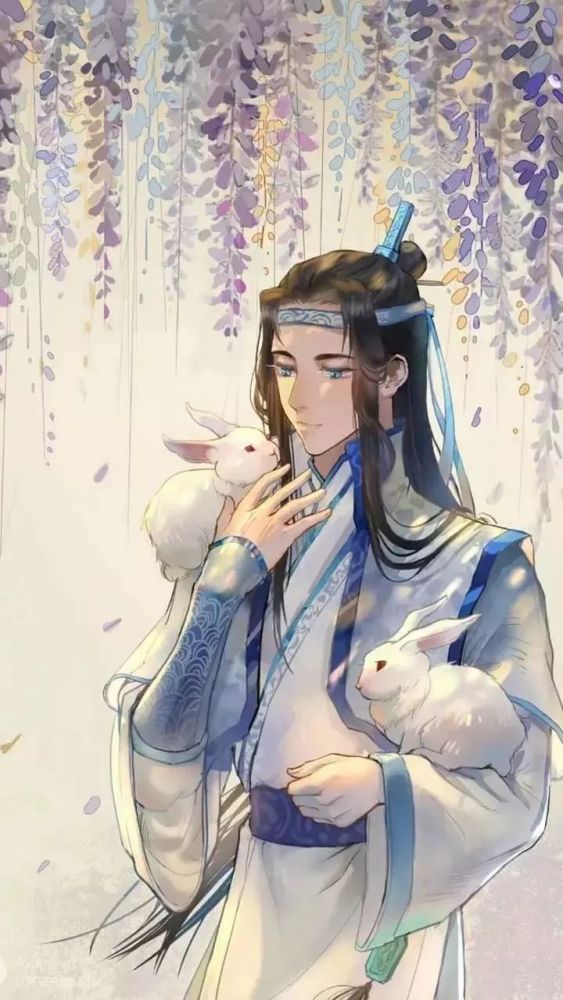 魔道祖师高清壁纸:蓝忘机抱着兔子的样子,真的太唯美了