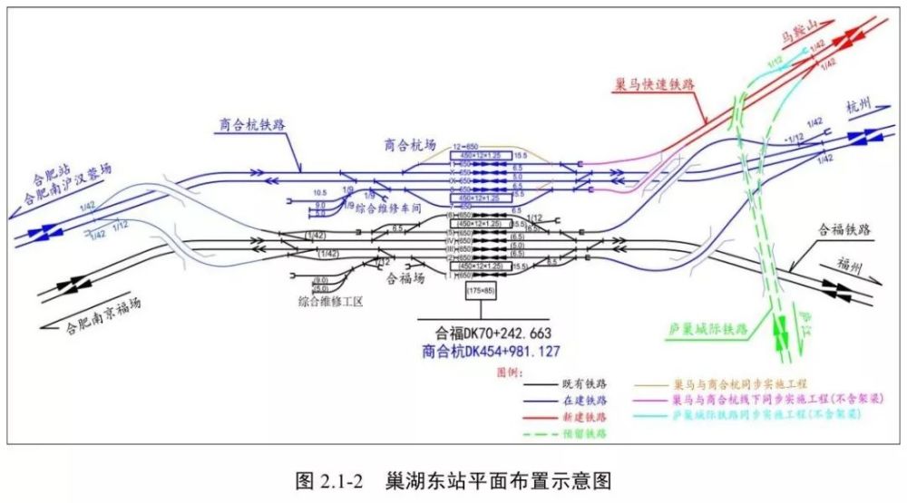 巢马铁路引入巢湖东站平面布置示意图