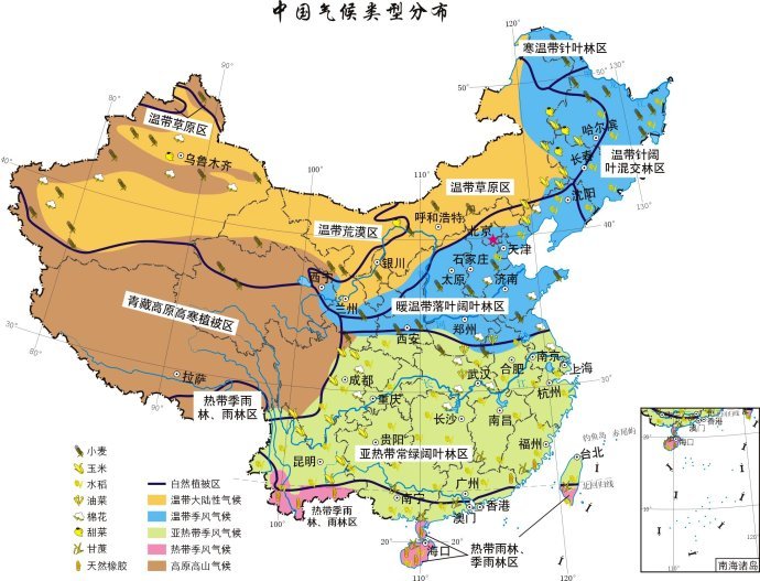 中国气候类型分布