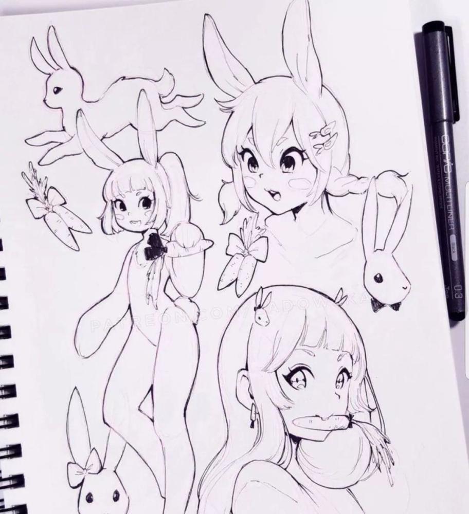 动漫风女孩素描线稿素材,好漂亮的