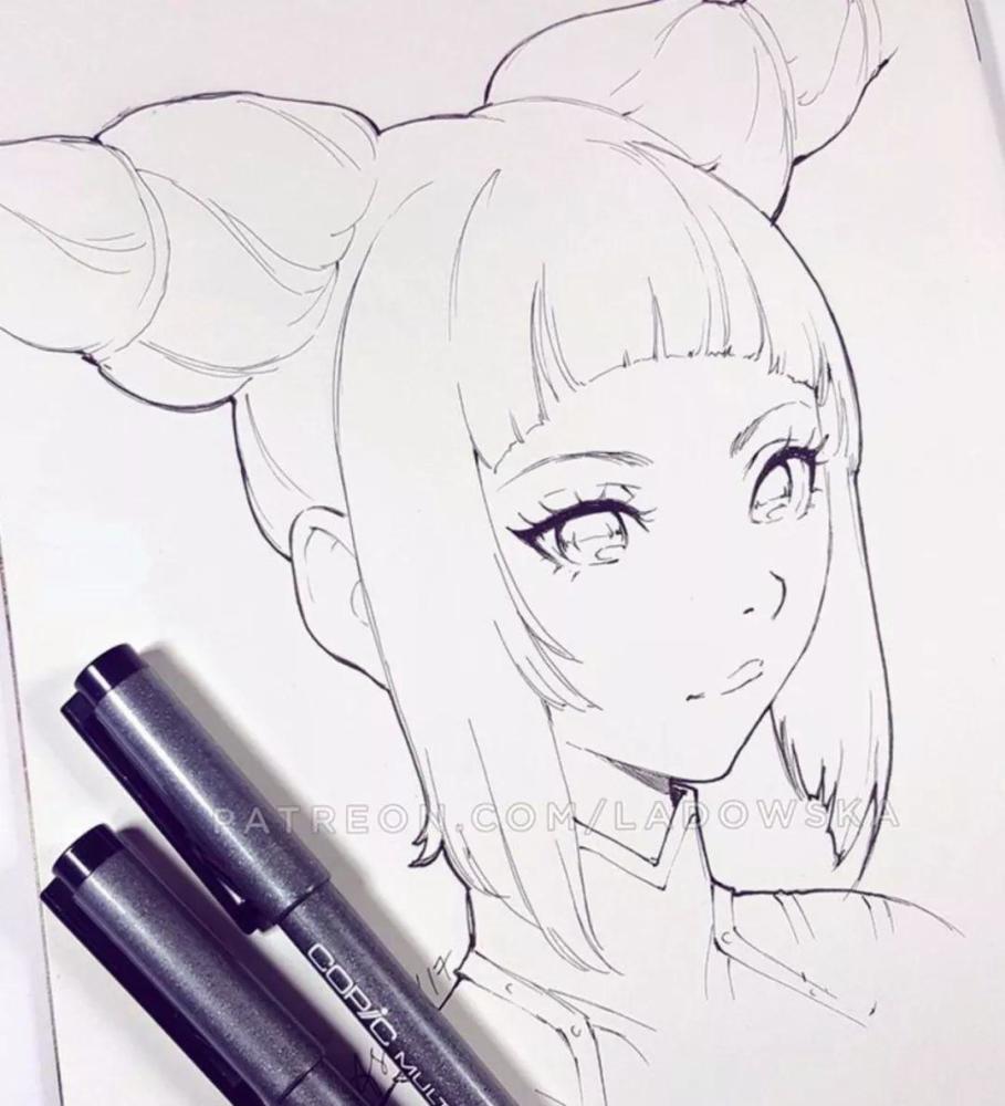 动漫风女孩素描线稿素材,好漂亮的