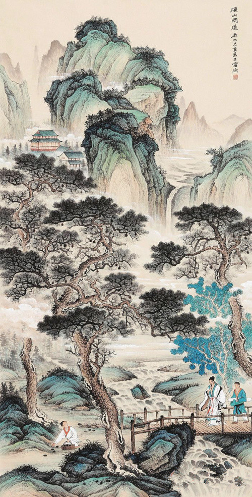 中美协画家王宁:带有人物的山水画作品欣赏