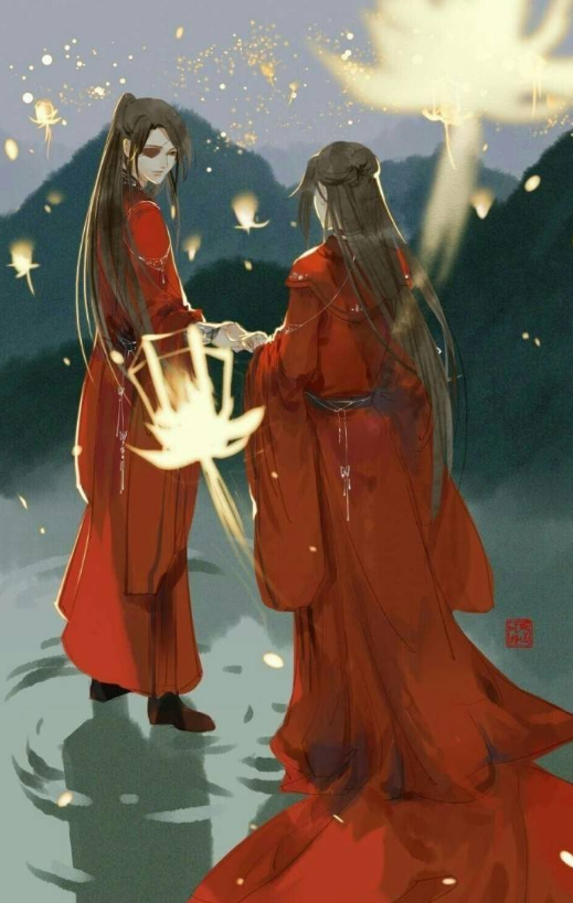 《天官赐福》高清漫画:花城和谢怜穿嫁衣的样子,简直美绝了!