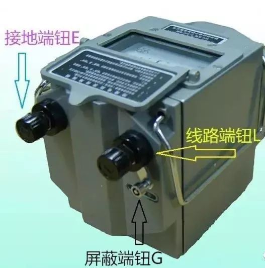 1)摇表的接线 摇表有三个接线端钮,分别标有l(线路),e(接地)和g(屏蔽)