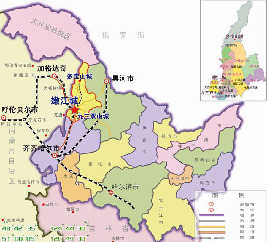 黑龙江黑河市最年轻的县级市和内蒙古隔江相望旧称墨尔根