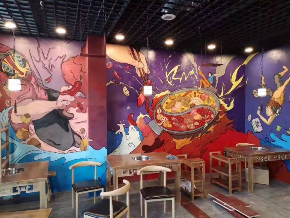 餐饮饭店火锅店小龙虾墙绘彩绘