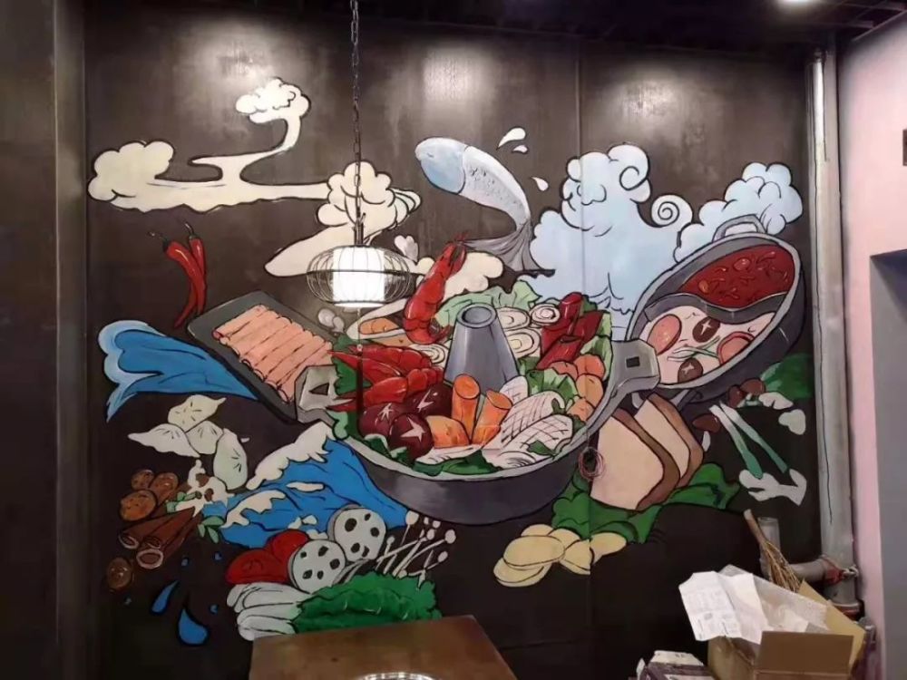 餐饮饭店火锅店小龙虾墙绘彩绘