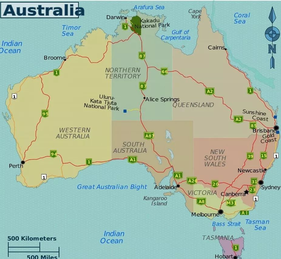澳大利亚的行政区,几乎全是直线