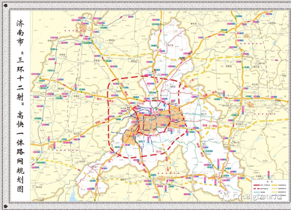 济南市"三环十二射"高快一体路网规划图出炉!三环范围