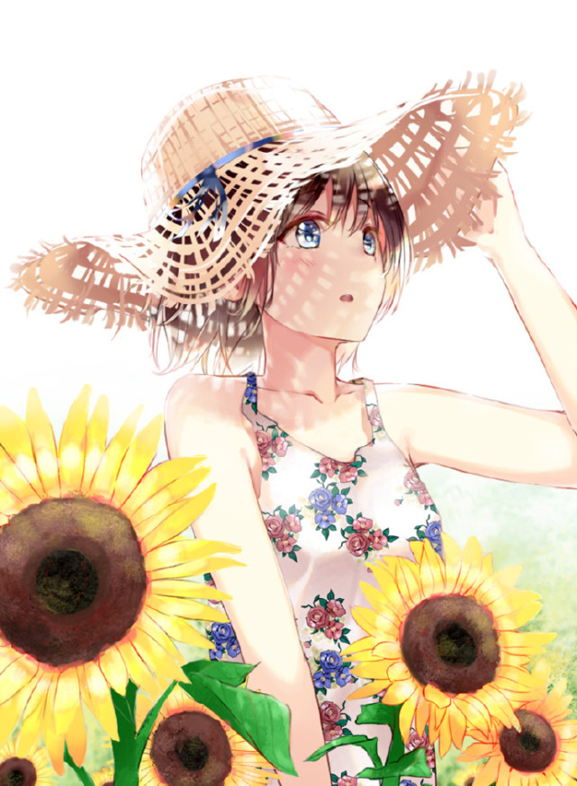 动漫图片,阳光少女和向日葵