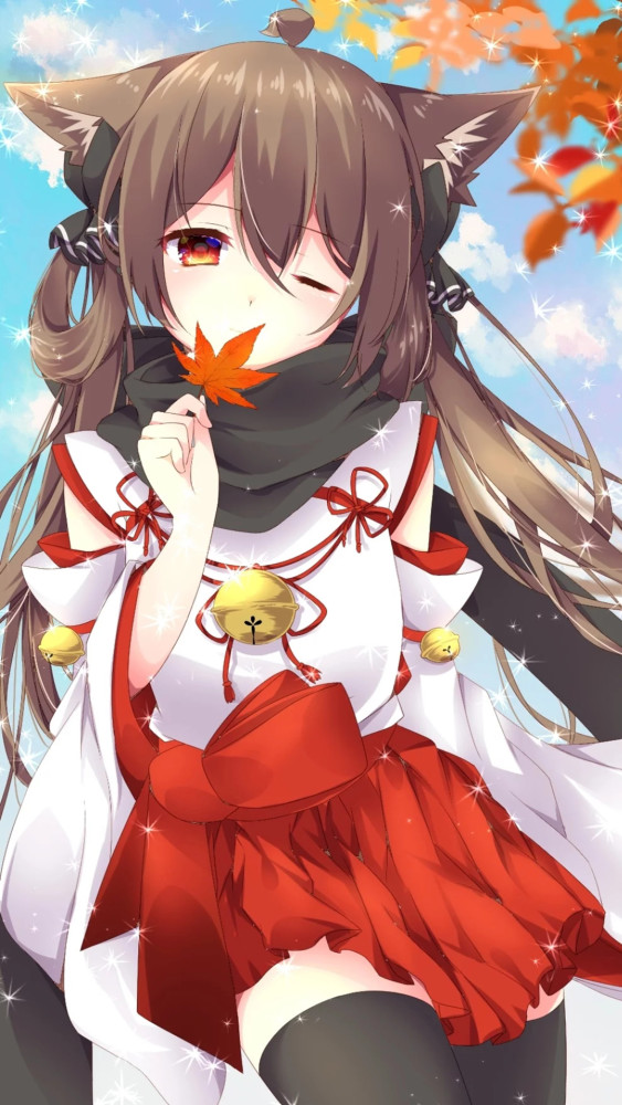 手机壁纸 唯美动漫枫叶少女