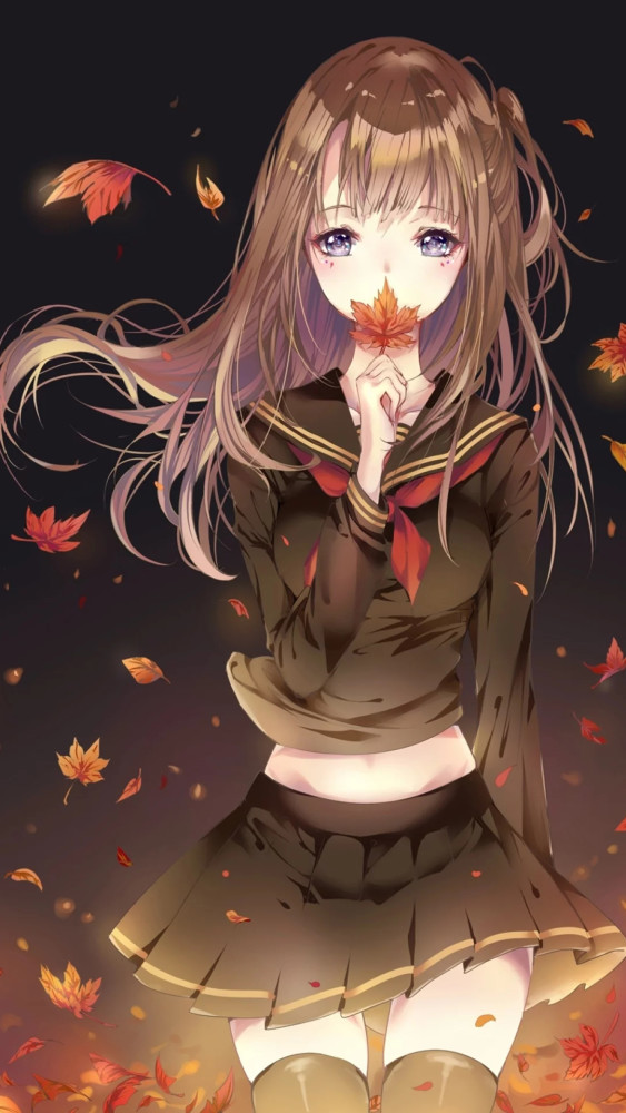 手机壁纸 唯美动漫枫叶少女