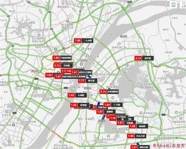 87,日均高峰期交通拥堵延时指数为1.48,较前一周上升4.11.