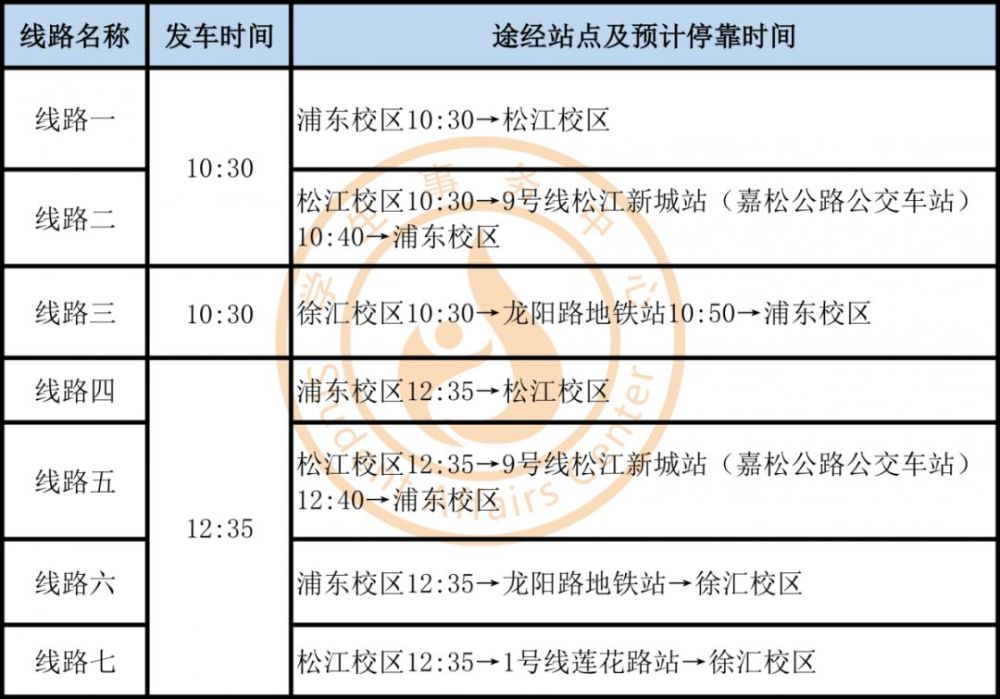 通知 2019-2020学年第一学期班车运行安排