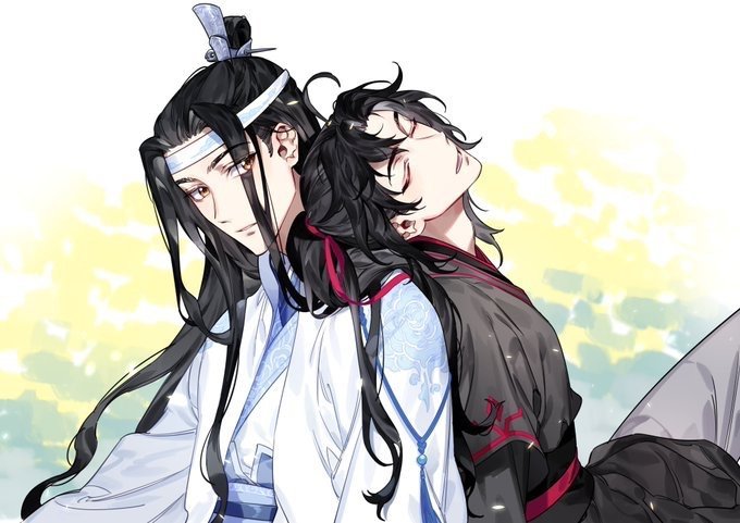 魔道祖师高清壁纸:魏无羡和蓝忘机在屋顶上赏风景