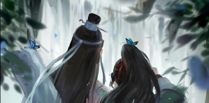 魔道祖师高清壁纸:忘羡cp周围有蝴蝶,画面真是唯美啊