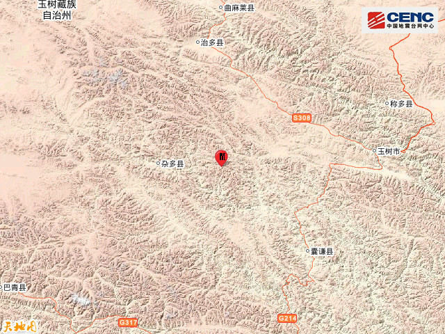 青海玉树州杂多县发生33级地震震源深度8千米