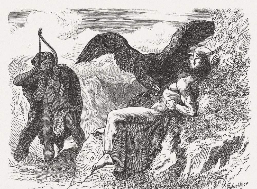 普罗米修斯为什么偷火种?谁把他绑在高加索山,老鹰啄食他的肝脏