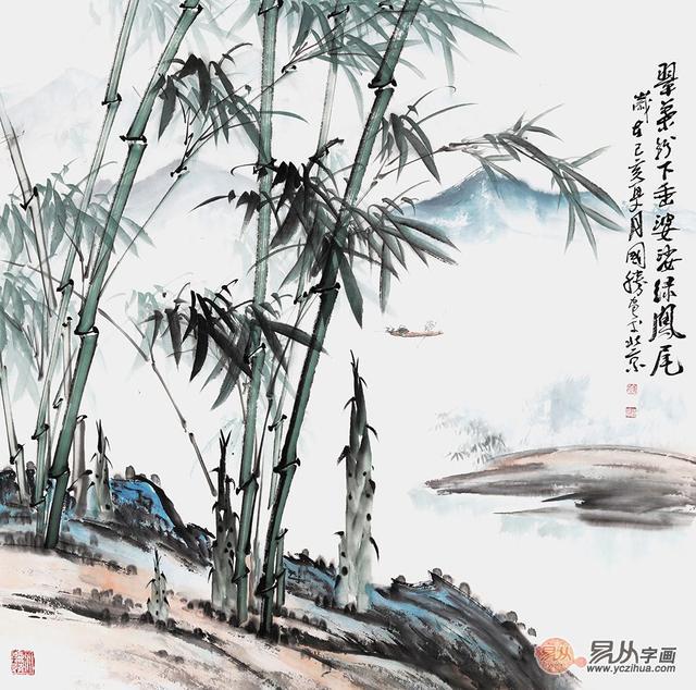 青竹江上帆影---画家李国胜竹子山水画作品品赏