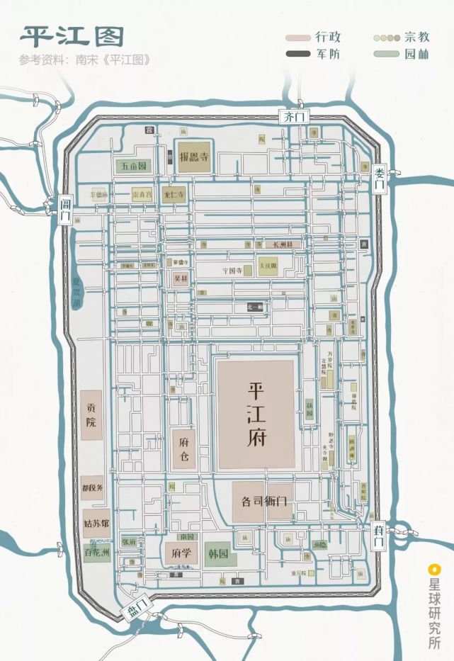 《平江图》白描版无论王朝兴衰更替,苏州却依然还在原地,维持着从前