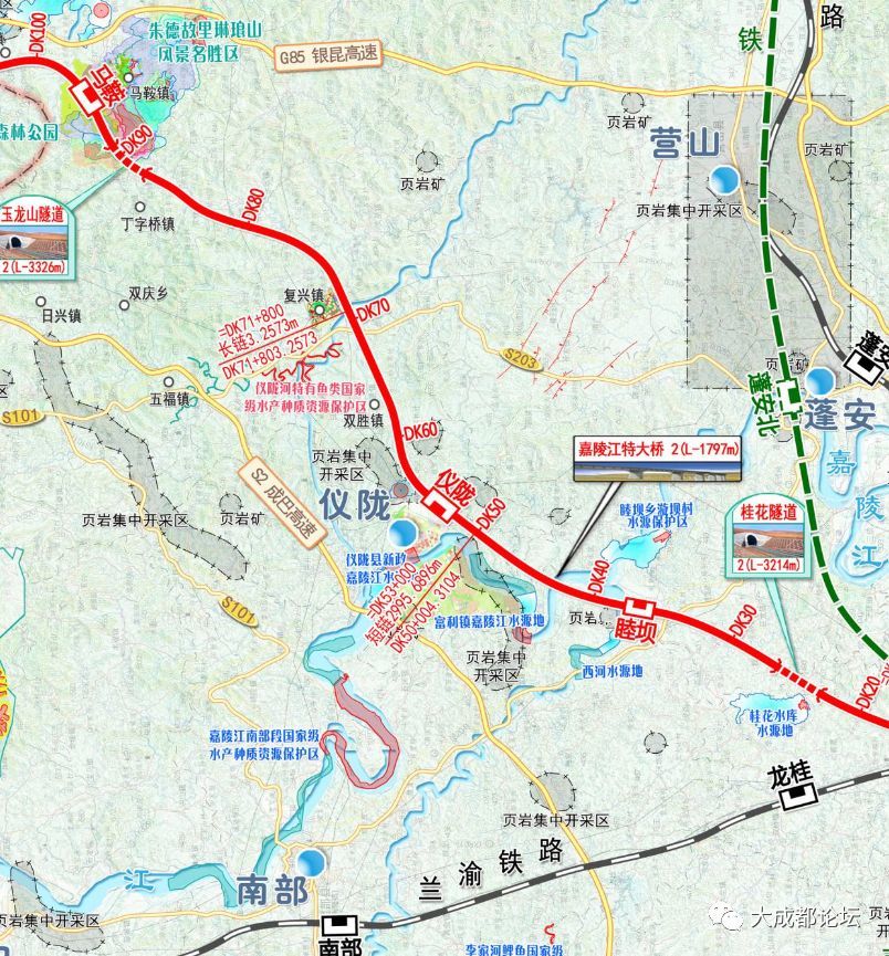 新建汉中至巴中至南充铁路南充至巴中段平面示意图