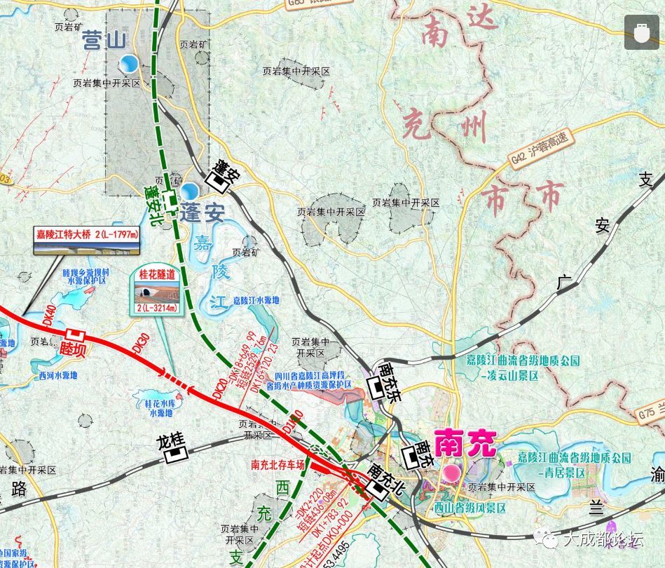 线路自兰渝铁路南充北站(含)(兰渝k702 053.