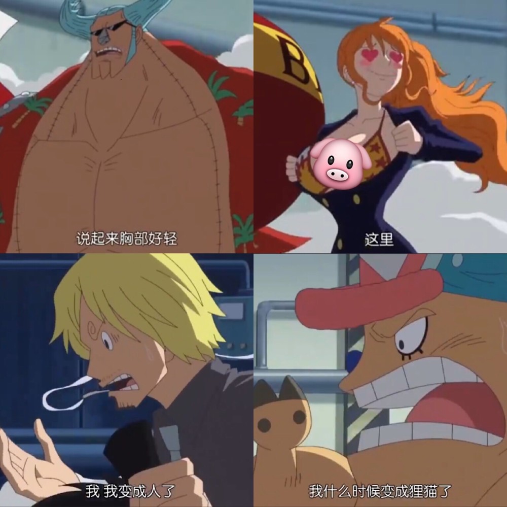 弗兰奇在乔巴的身体里,却仍然是一副壮汉表情,而娜美的脸上也呈现出了