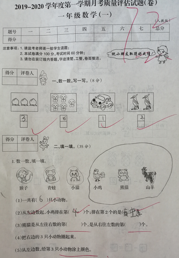 一年级数学月考,最低的72分,和最高100分,相差了什么