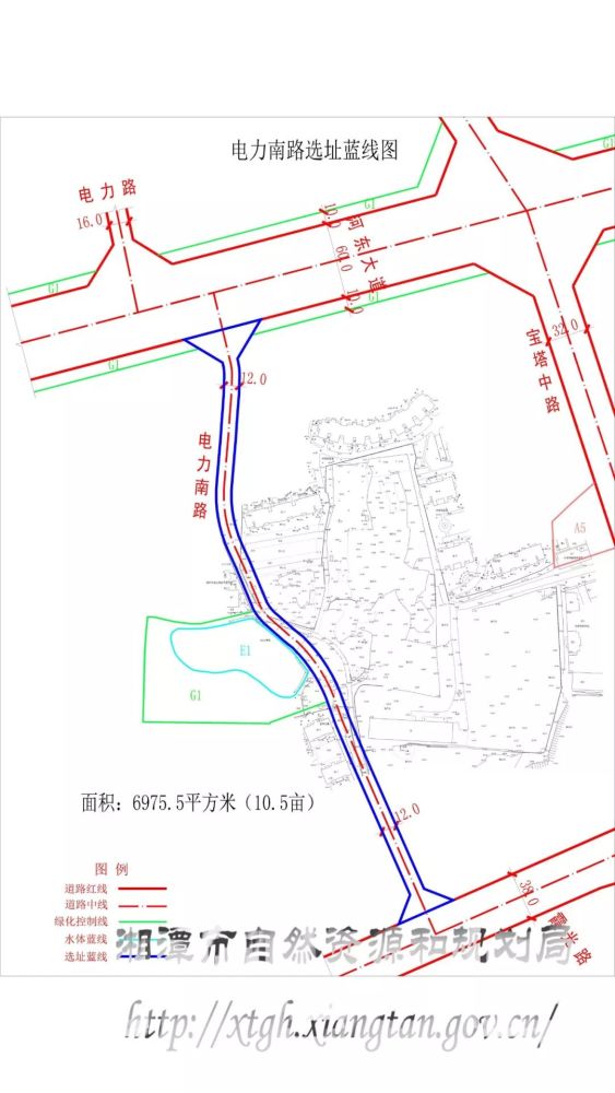 新建 公示事项:电力南路选址位置 项目简介 选址蓝线图 来源:湘潭在线