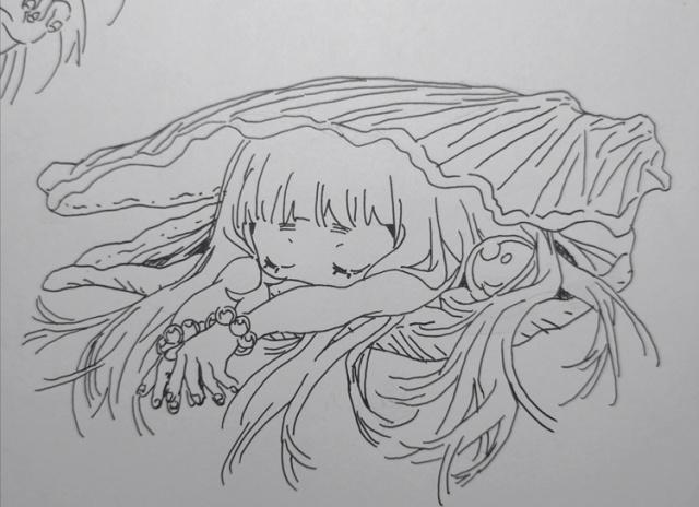 针管笔手绘,画风可爱的卡通女孩线稿
