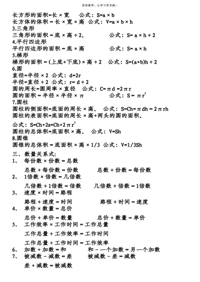 1-6年级数学常考公式,可打印!
