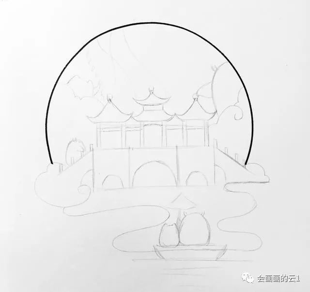 每天学一幅简笔画-极简的小白教程!中国风建筑线描,线条越画越简单!