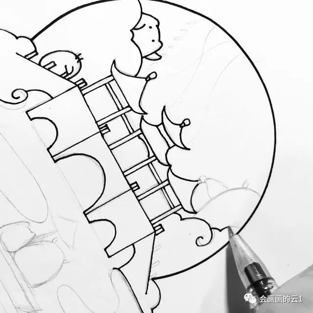 每天学一幅简笔画-极简的小白教程!中国风建筑线描,线条越画越简单!