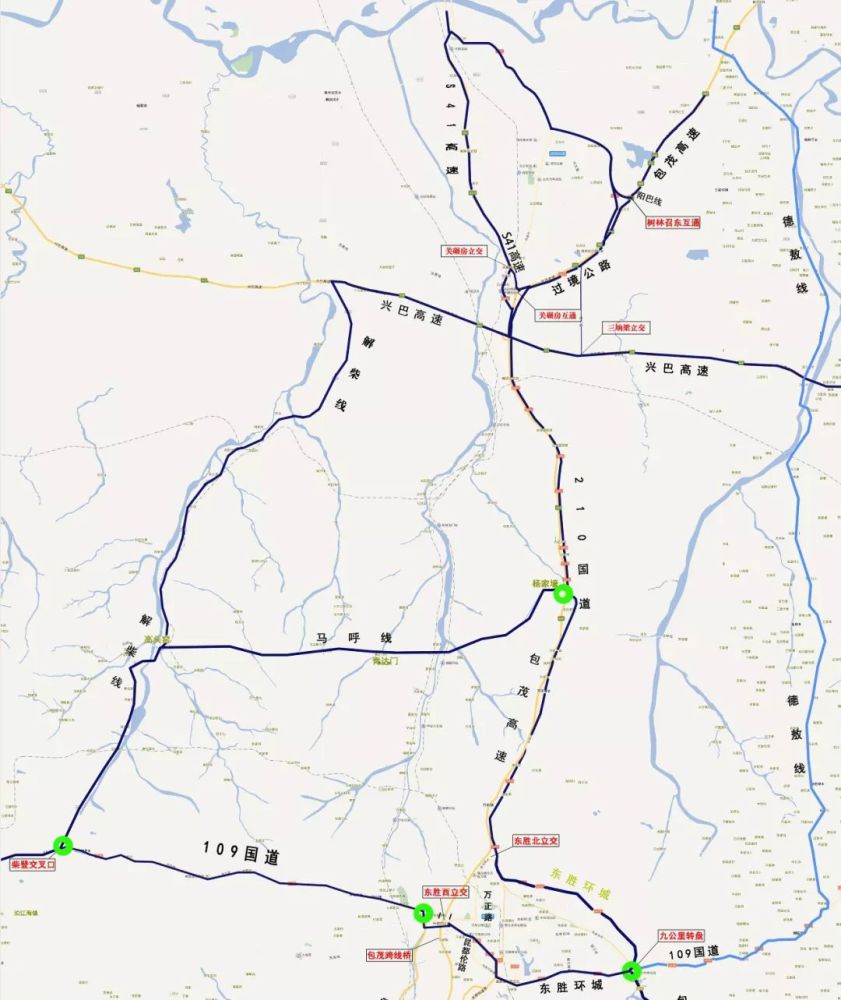 s41高速包头九原至东胜方向:s41高速210国道树林召过境公路210国道.