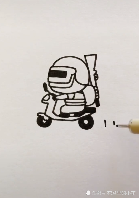 美术生画吃鸡小哥,骑着摩托很拉风,网友:就是个送快递的