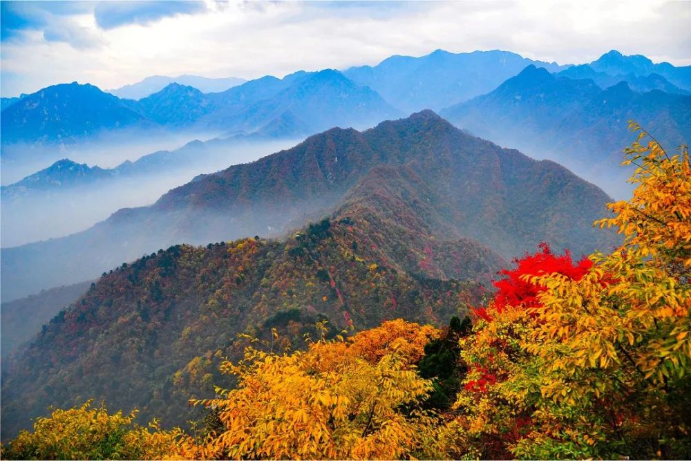 磅礴 秦岭 秋天的秦岭葱茏叠嶂 抬头可见晴朗明丽 远望山景层次分明