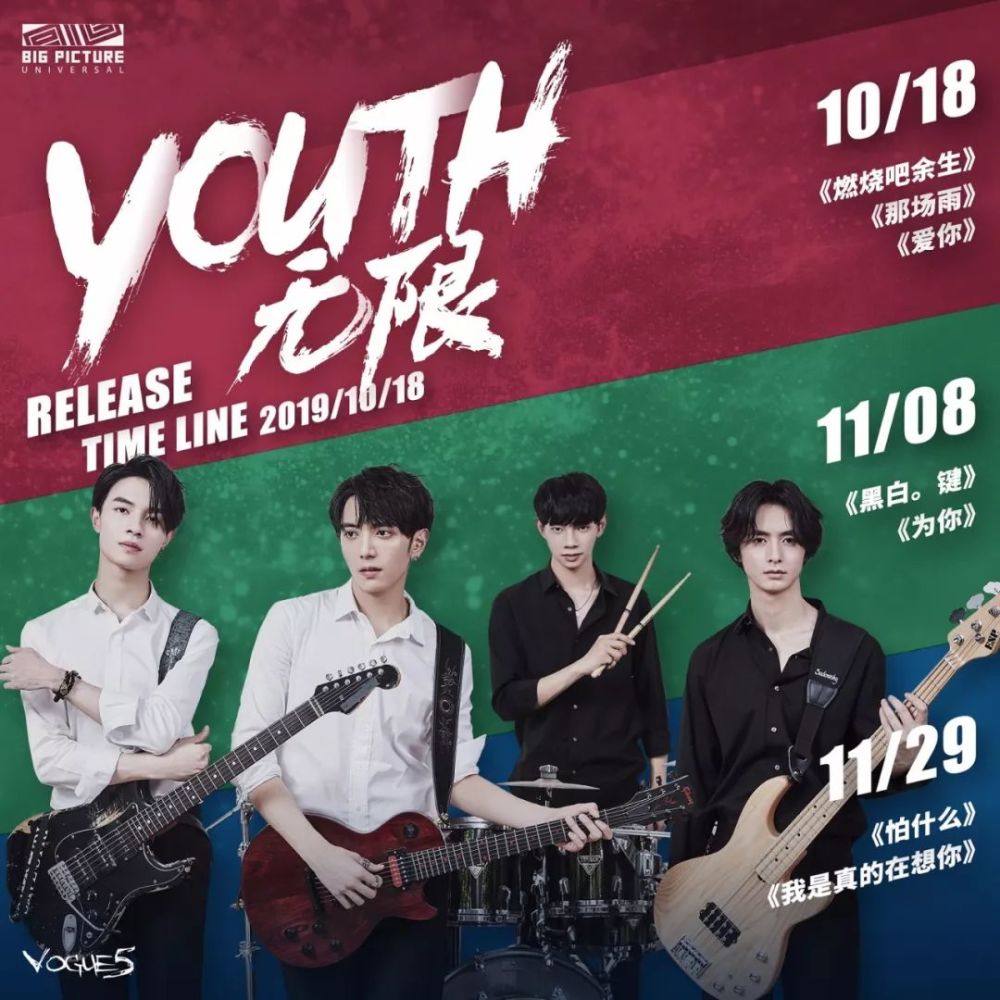ep封面中vogue5以标准的乐队姿态亮相.