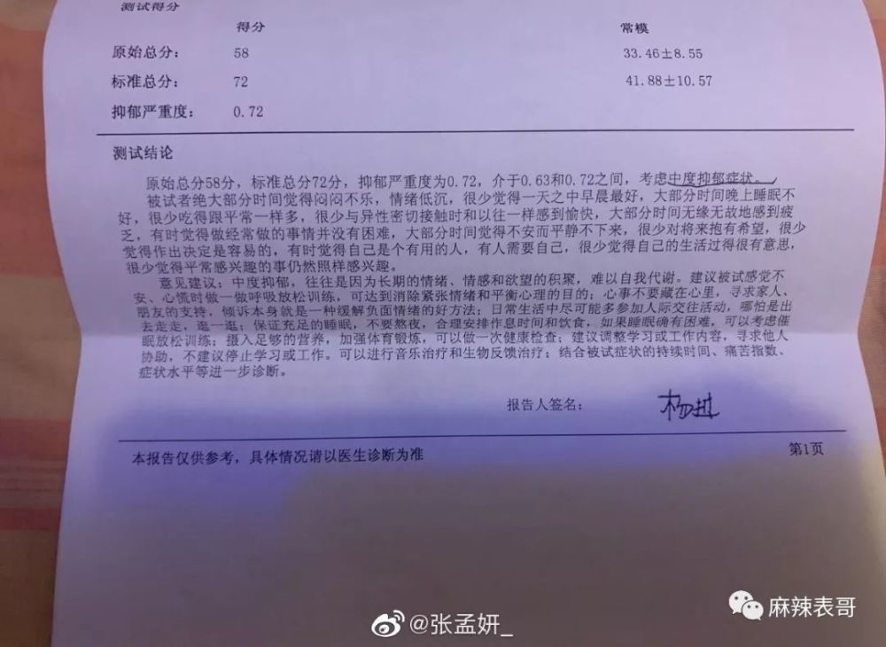 还有一张抑郁症诊断书的图片,没有显嗜怂名