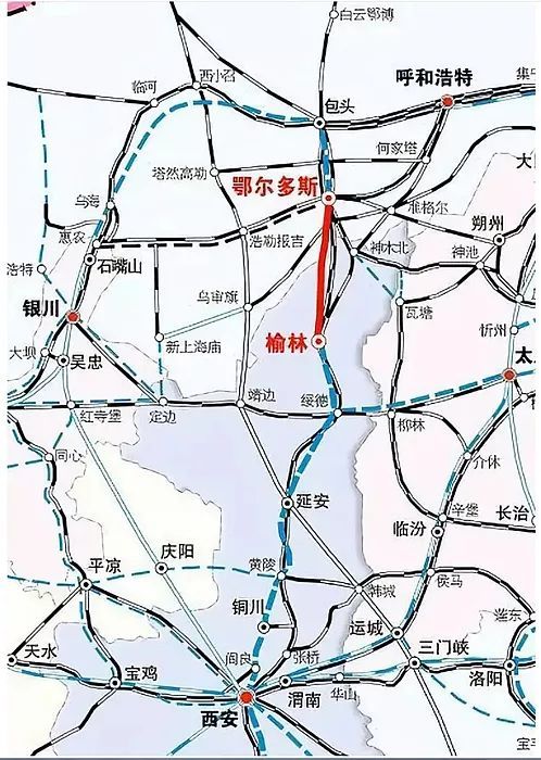 榆林至鄂尔多斯铁路地理位置图