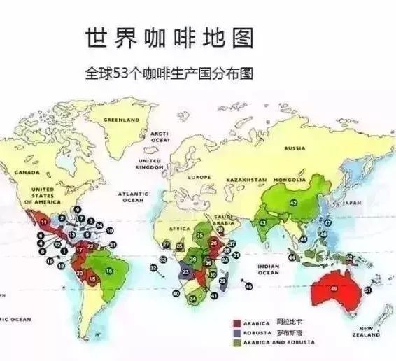 全球53个咖啡生产国分布图 咖啡风味详详详详详解全记录