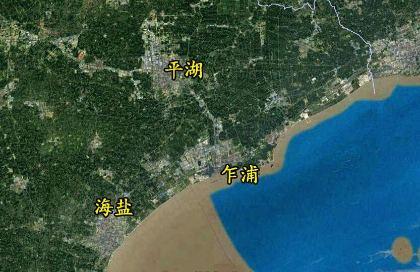 来看看平湖市的卫星地图,乍浦镇的城镇规模(含工业区)和平湖城区相差