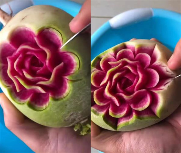 用萝卜和火龙果刻花?一开始:别开玩笑了,结果:我觉得能抢救一下