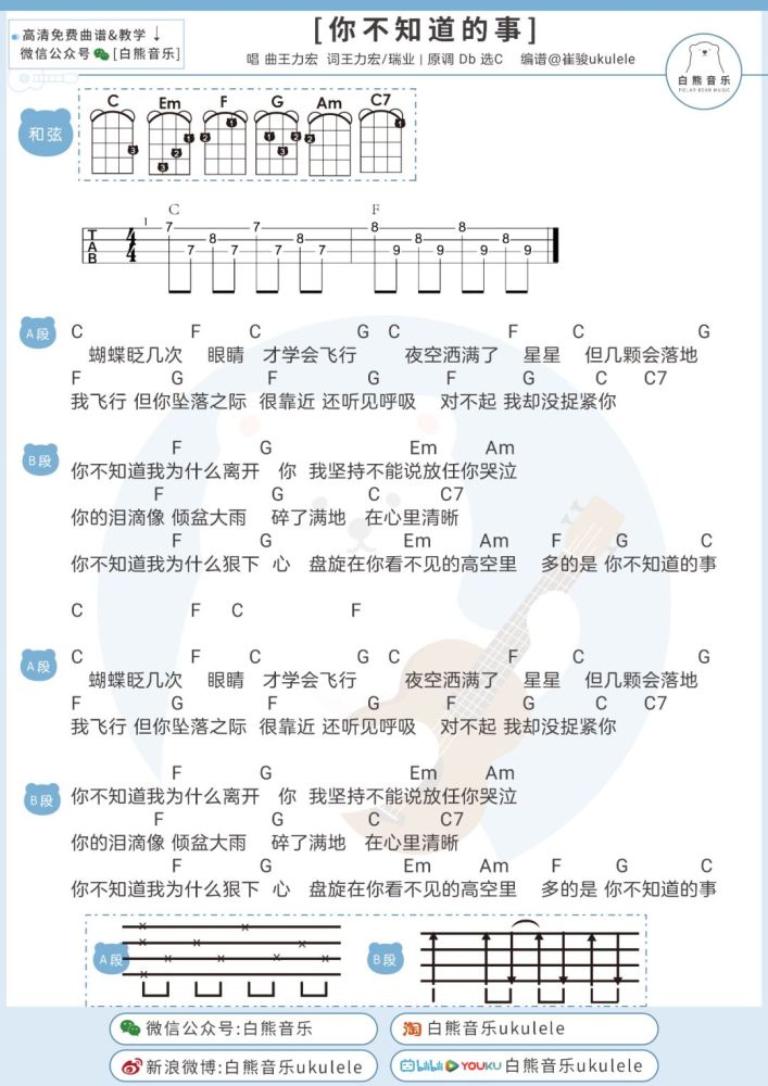 〈你不知道的事〉王力宏/尤克里里 吉他弹唱谱