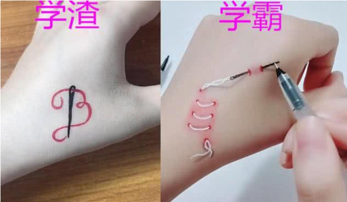 同样是美术生在手上画画,学霸vs 学渣,看到最后,站队学渣生