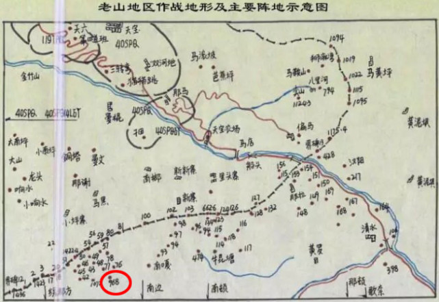 老山主要阵地示意图,红圈处为968高地