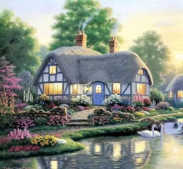 画家richard burns油画欣赏,田园小屋太美了