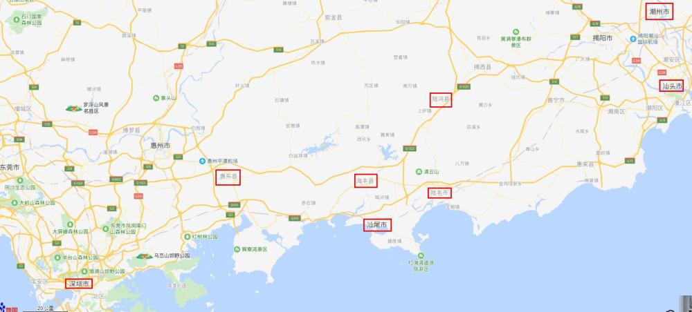 下辖城区,陆丰市,海丰县,陆河县,红海湾经济开发试验区,华侨管理区等1